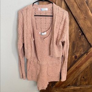 Free People Peach Cardigan Sweater romper set